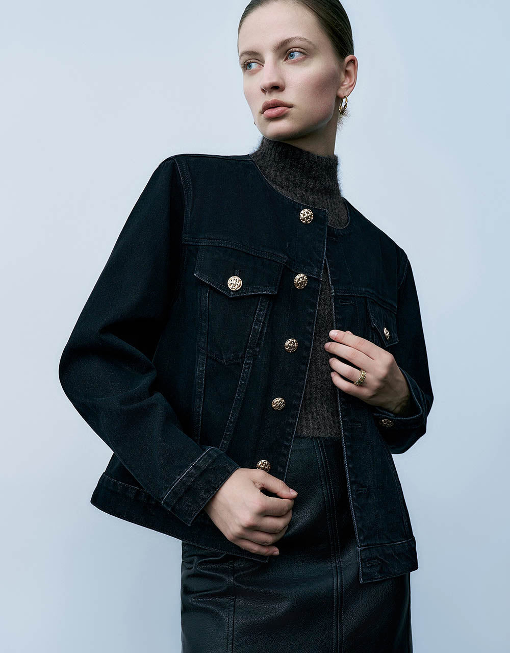 Crew Neck Denim Jacket
