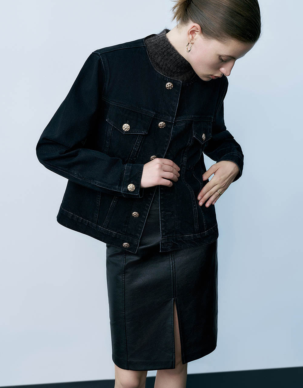 Crew Neck Denim Jacket