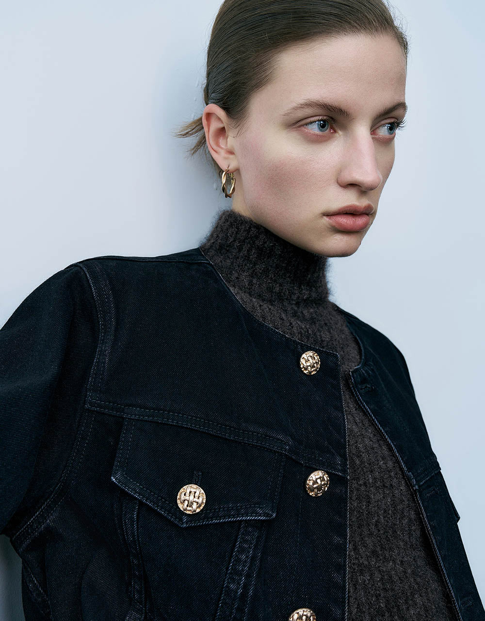 Crew Neck Denim Jacket