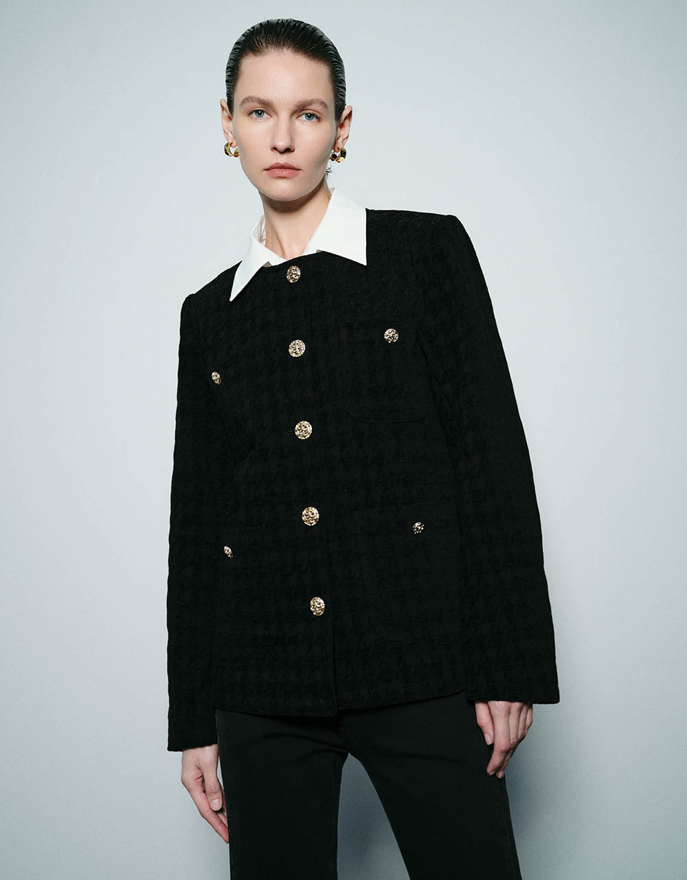 Houdstooth Printed Denim Jacket