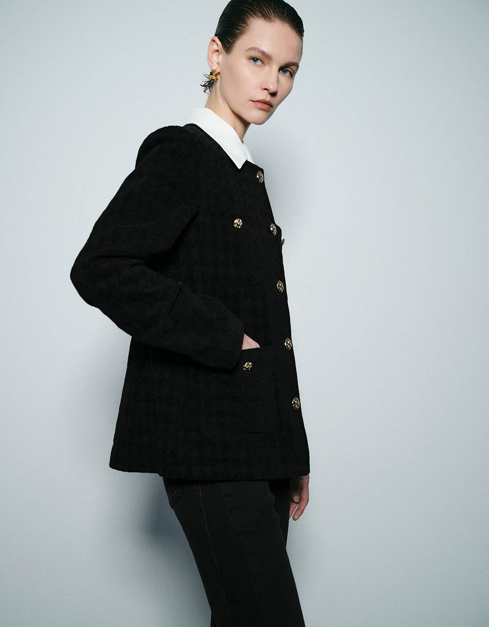 Houdstooth Printed Denim Jacket