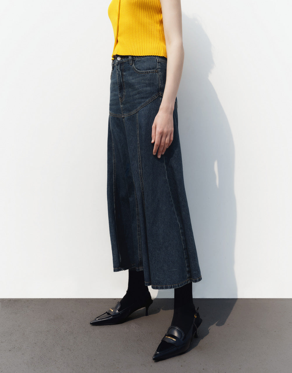 Midi A-Line Denim Skirt