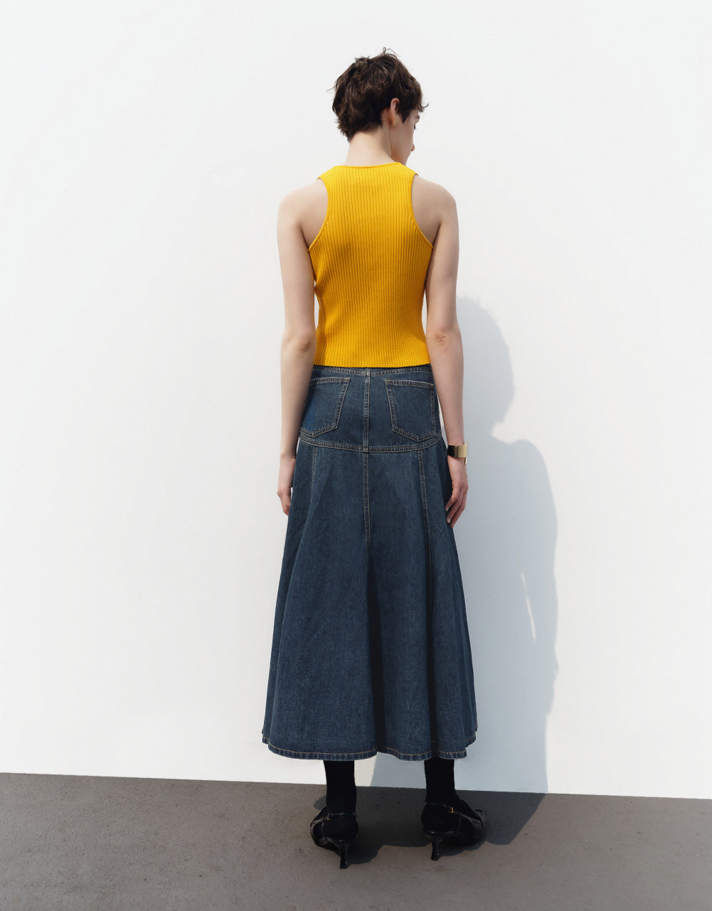 Midi A-Line Denim Skirt