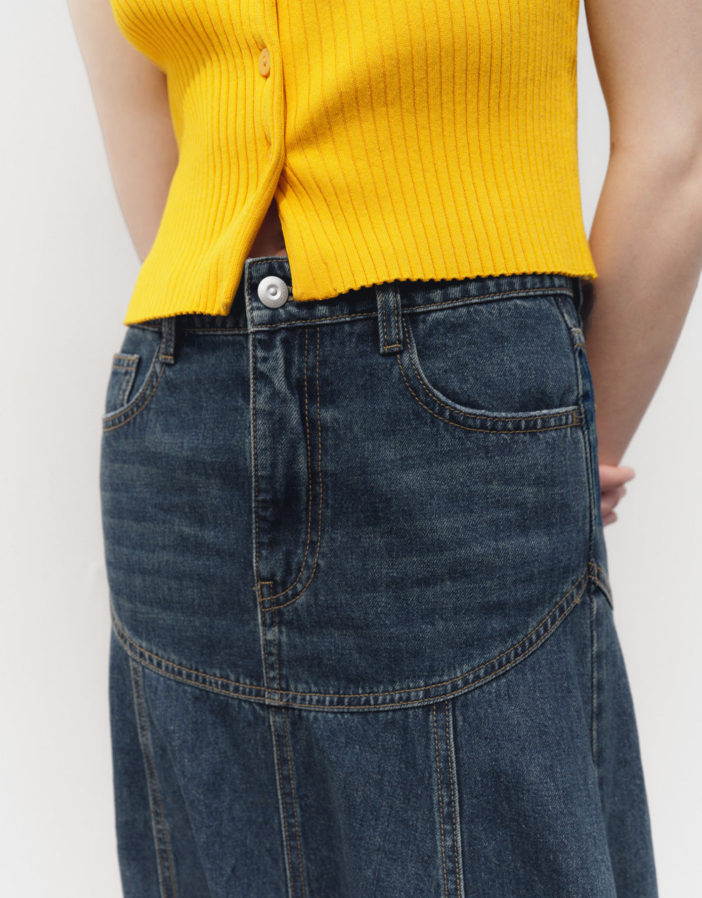 Midi A-Line Denim Skirt
