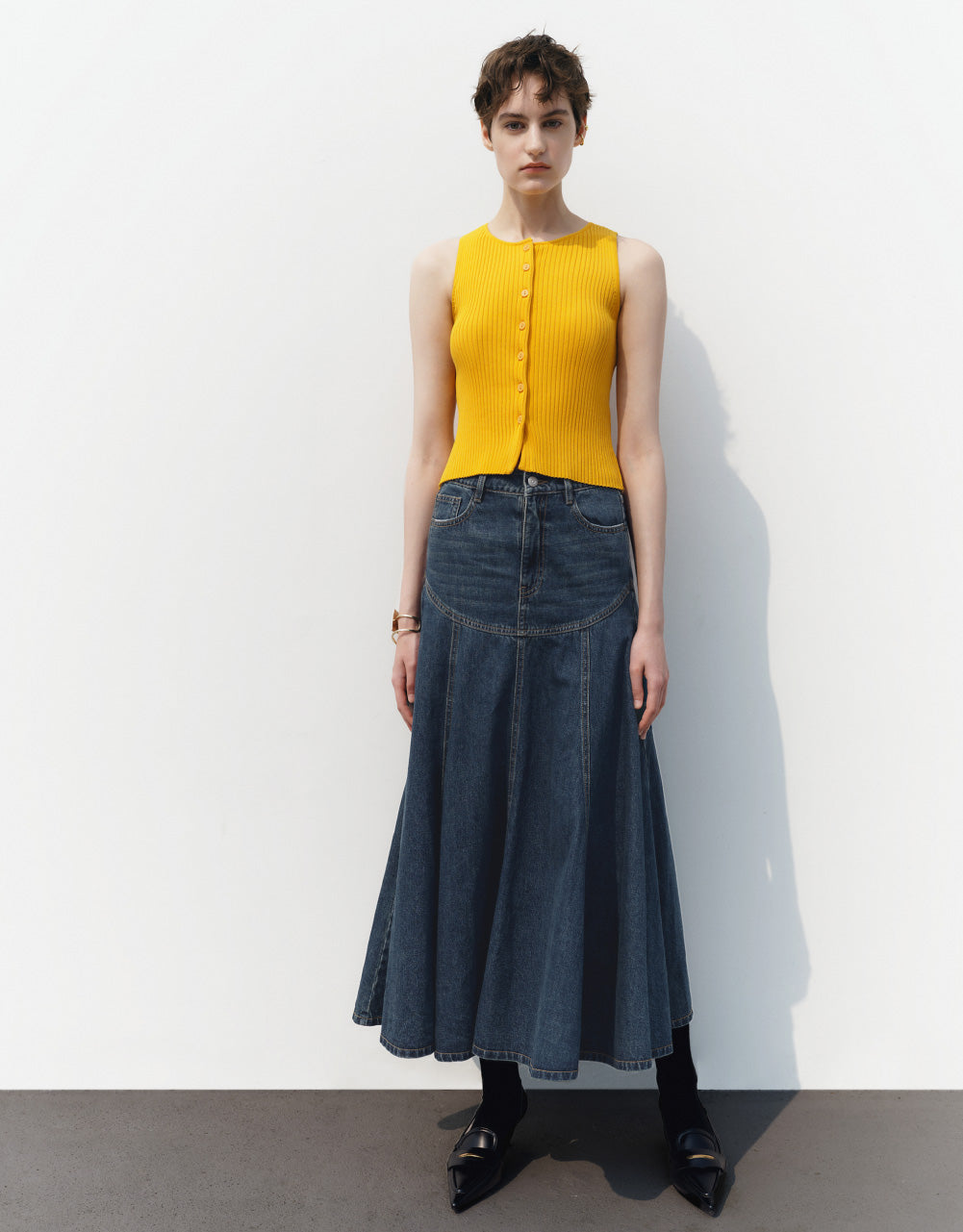 Midi A-Line Denim Skirt