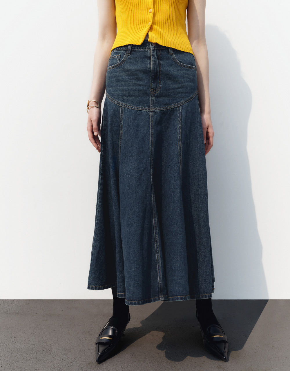 Midi A-Line Denim Skirt