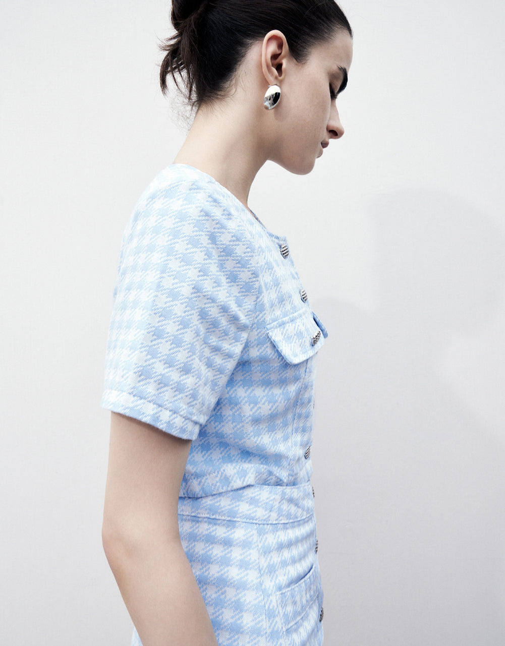 Short Sleeve Tweed Denim Jacket