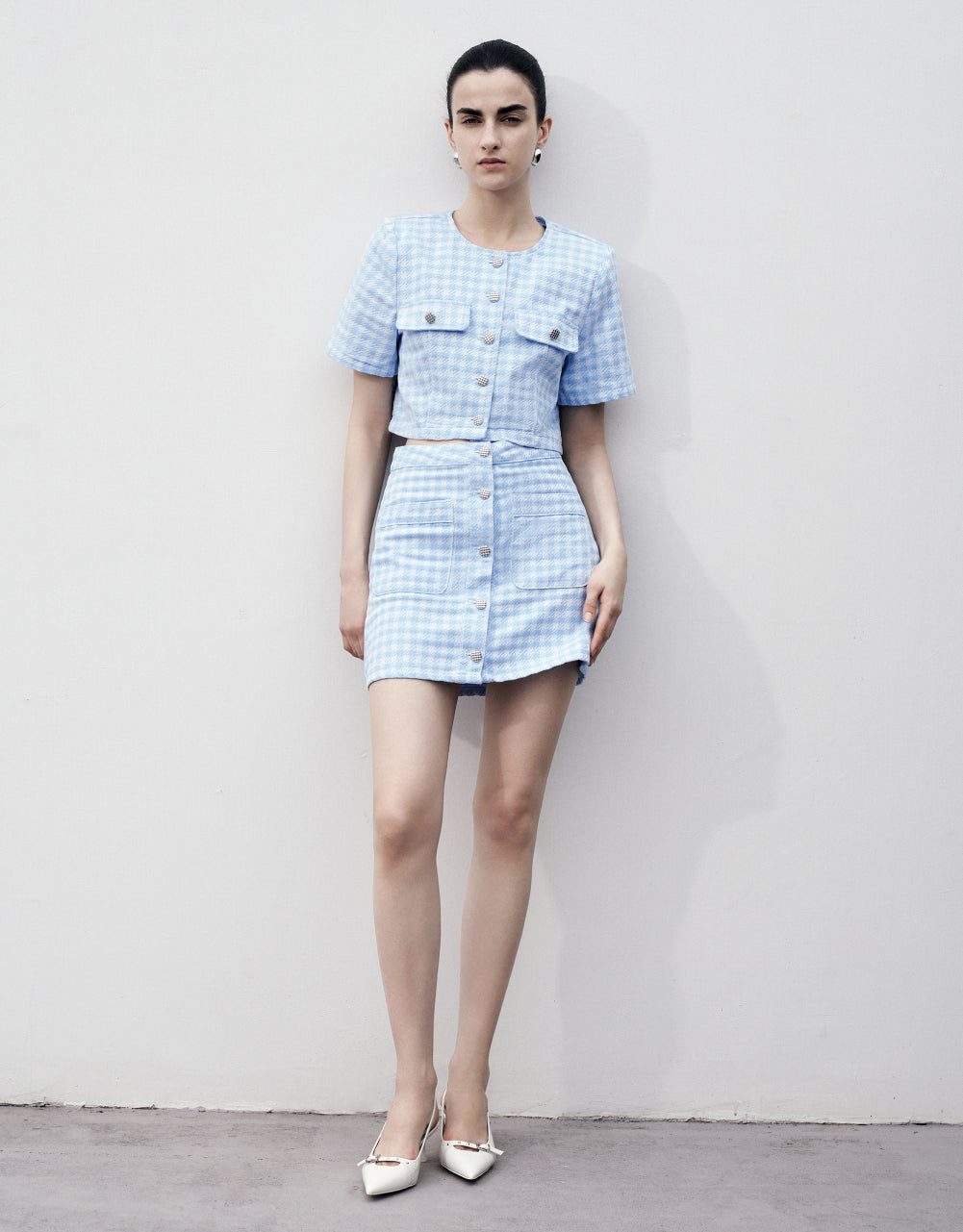 Short Sleeve Tweed Denim Jacket