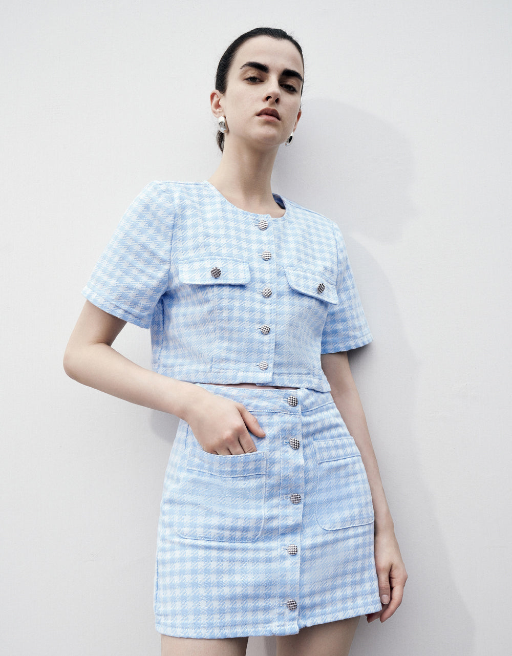 Short Sleeve Tweed Denim Jacket