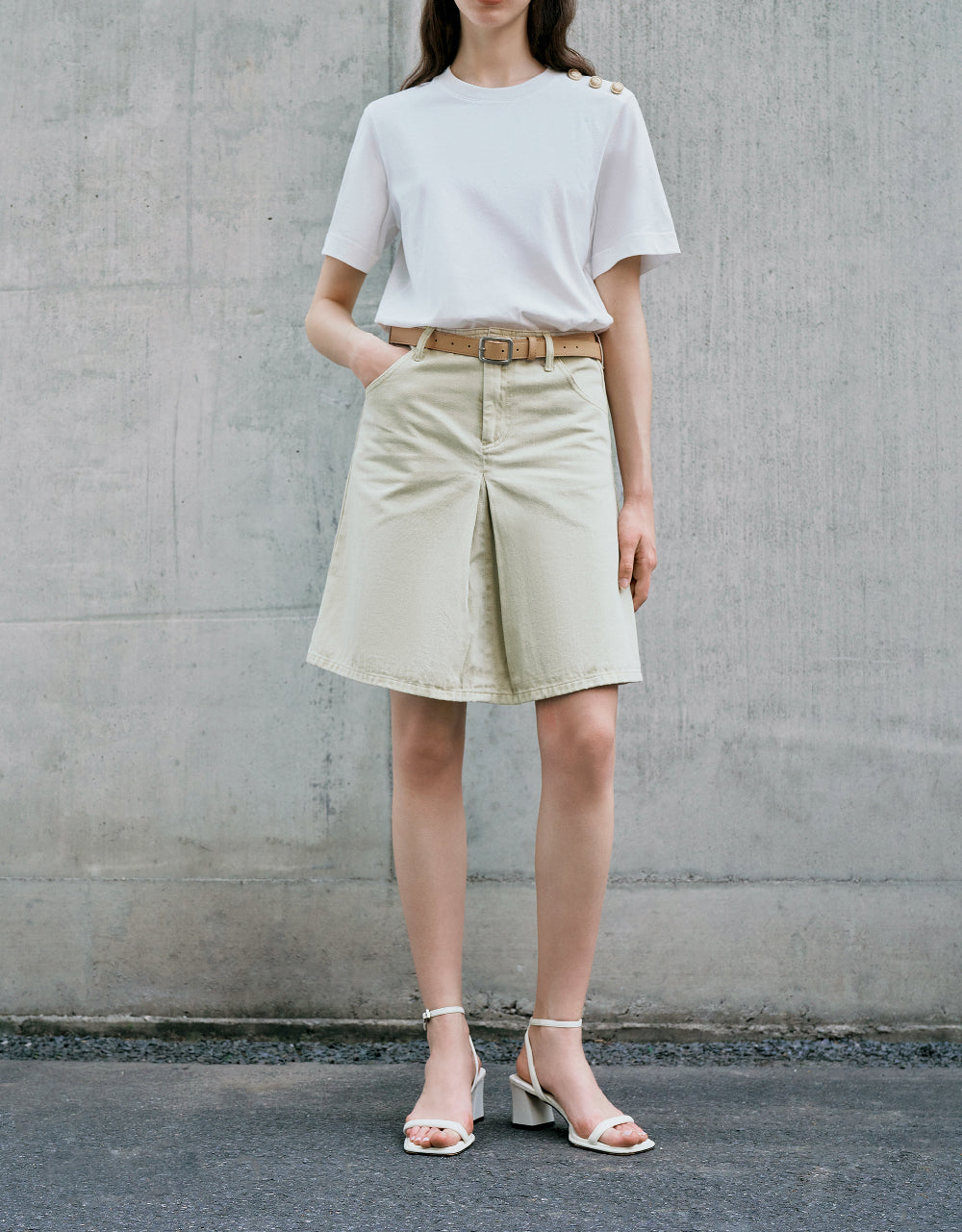 Midi Denim Skirt With Belt
