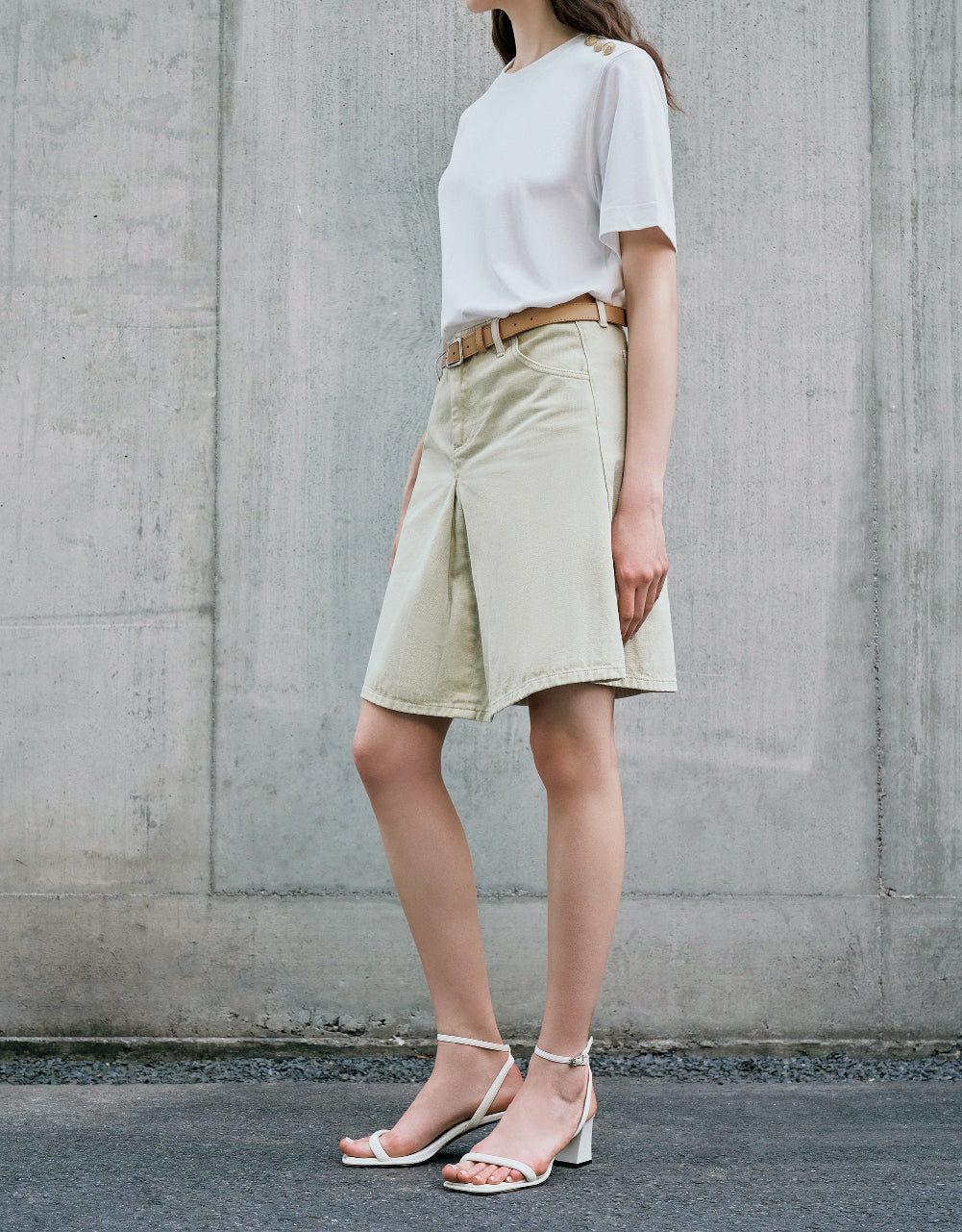 Midi Denim Skirt With Belt