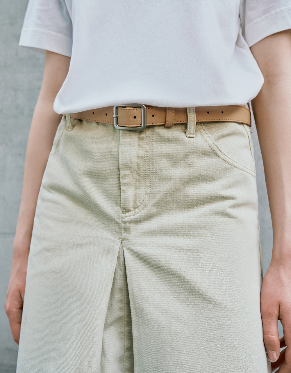 Midi Denim Skirt With Belt