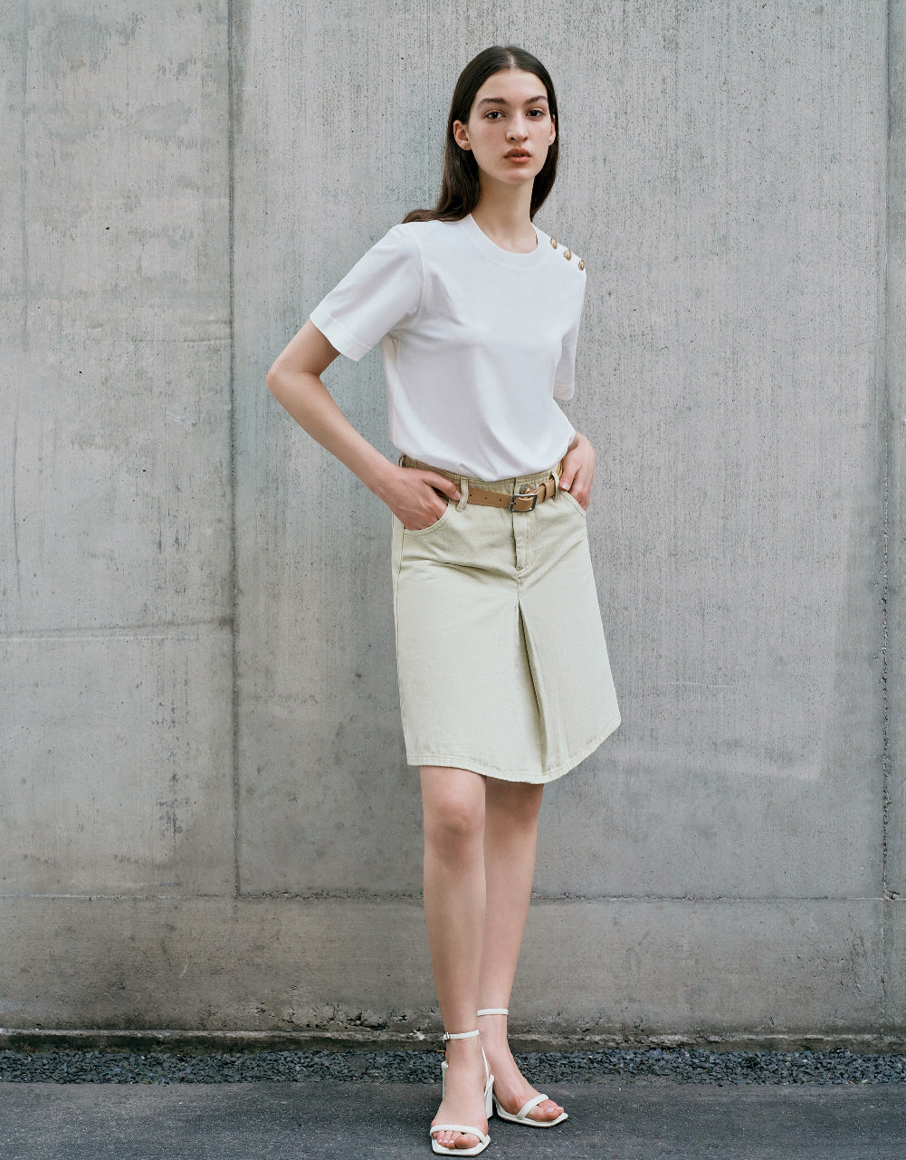 Midi Denim Skirt With Belt