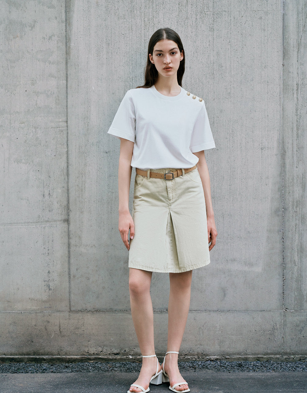 Midi Denim Skirt With Belt