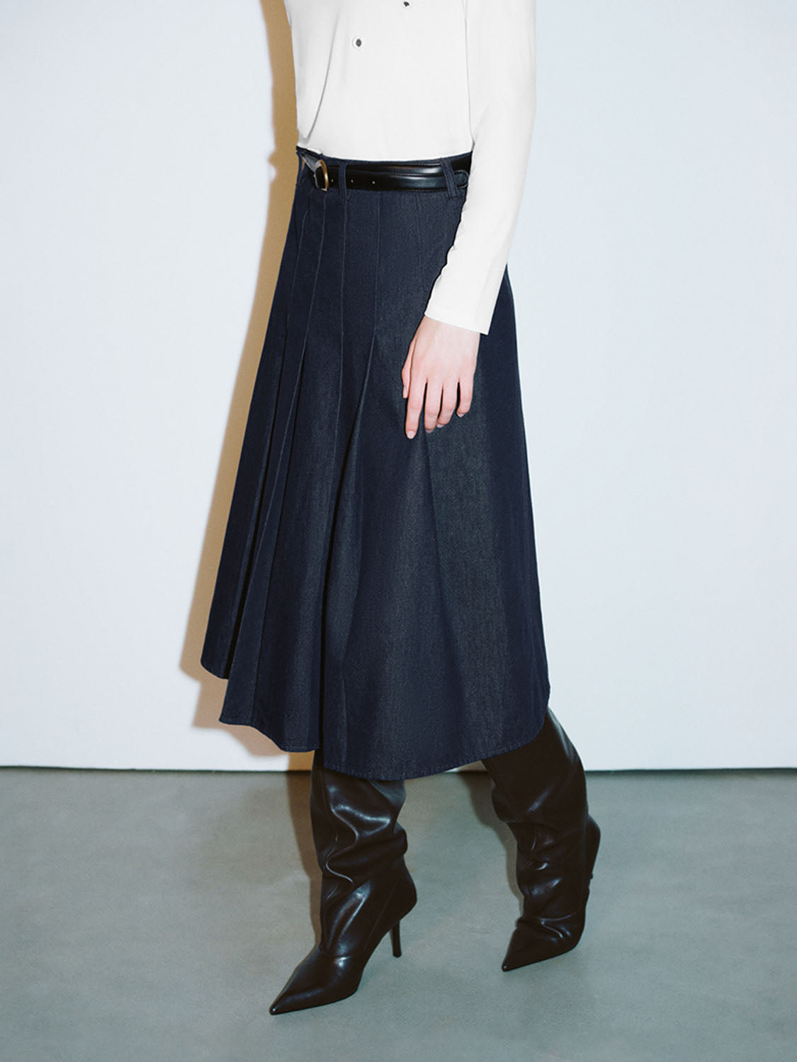 Maxi Denim Pleated Skirts