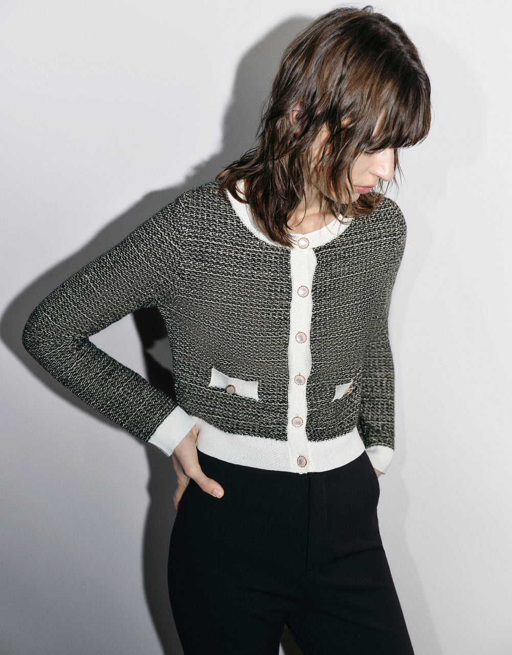 Knitted Cardigan With Faux Pearl Buttons