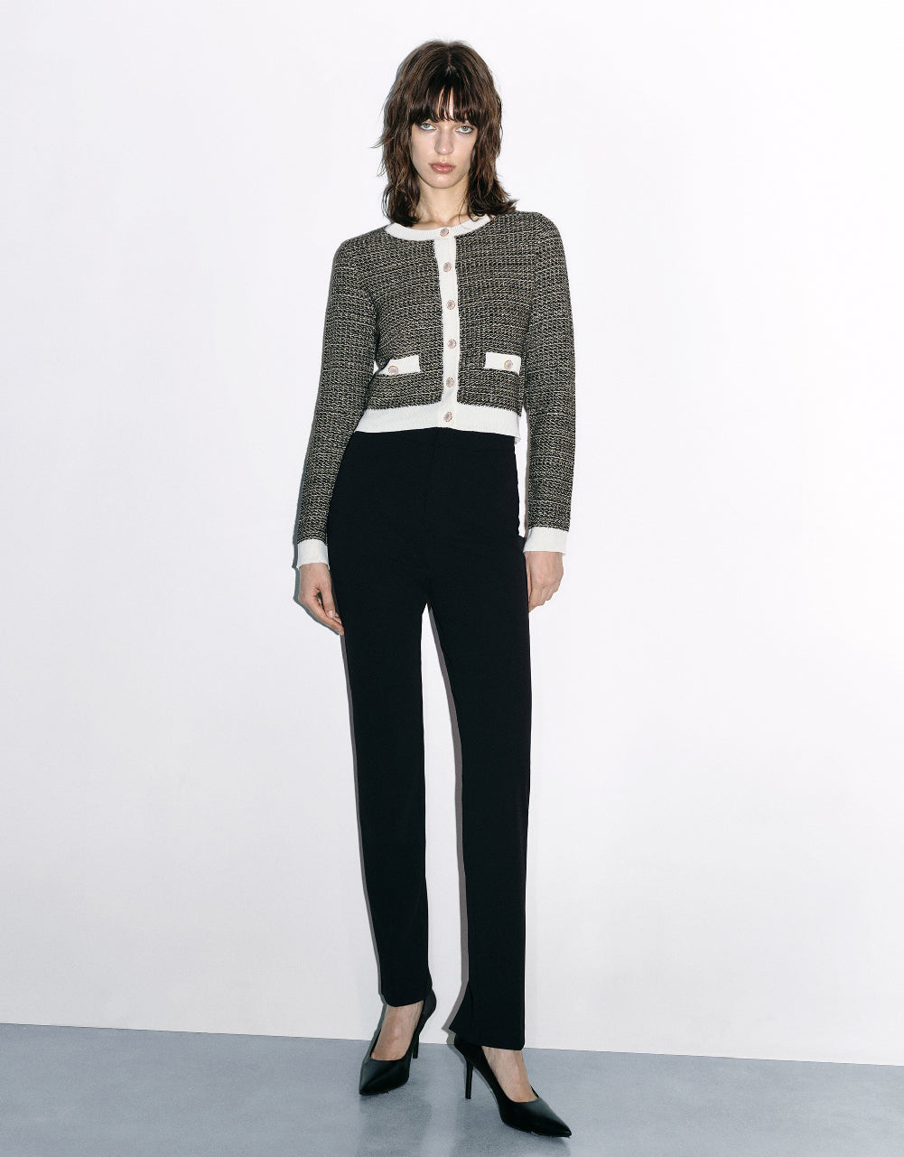 Knitted Cardigan With Faux Pearl Buttons