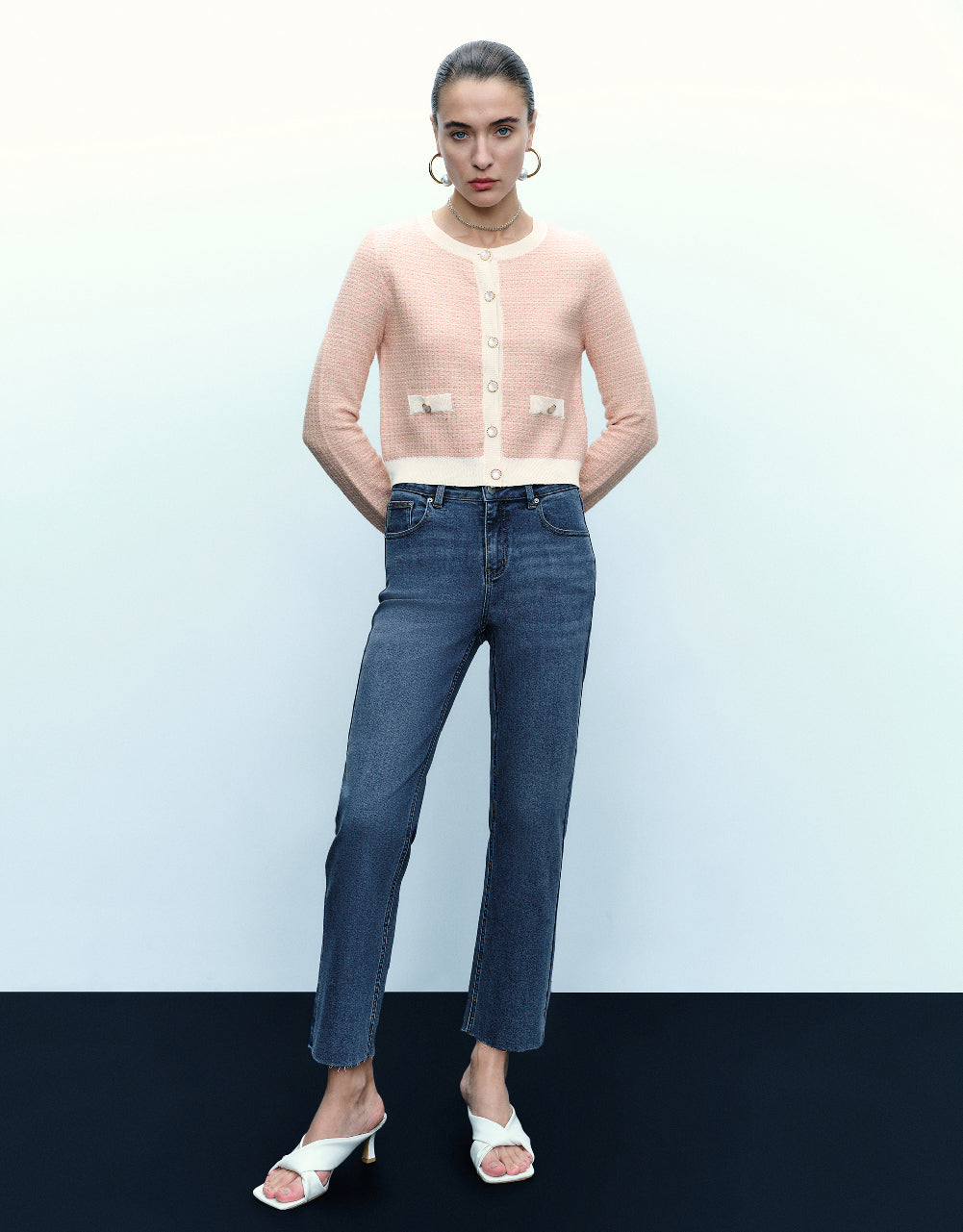 Knitted Cardigan With Faux Pearl Buttons