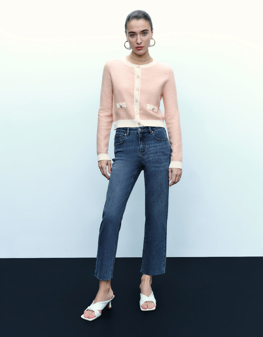 Knitted Cardigan With Faux Pearl Buttons