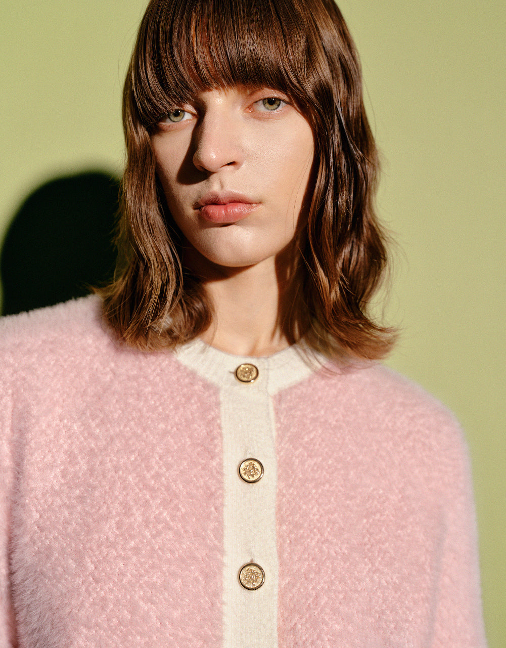 Furry Crew Neck Knitted Cardigan