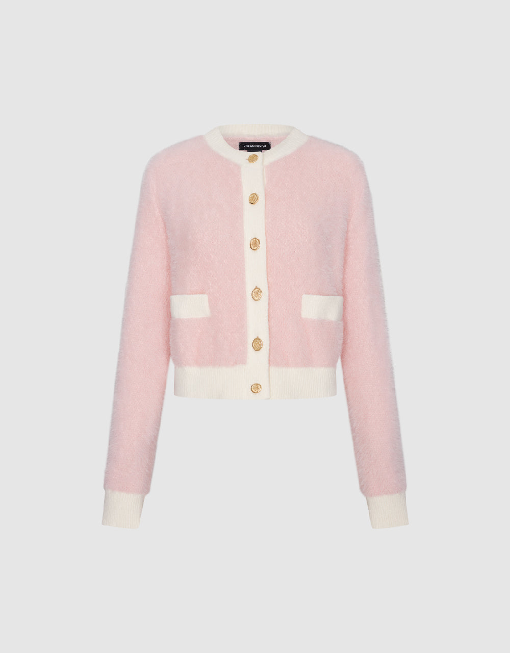 Furry Crew Neck Knitted Cardigan