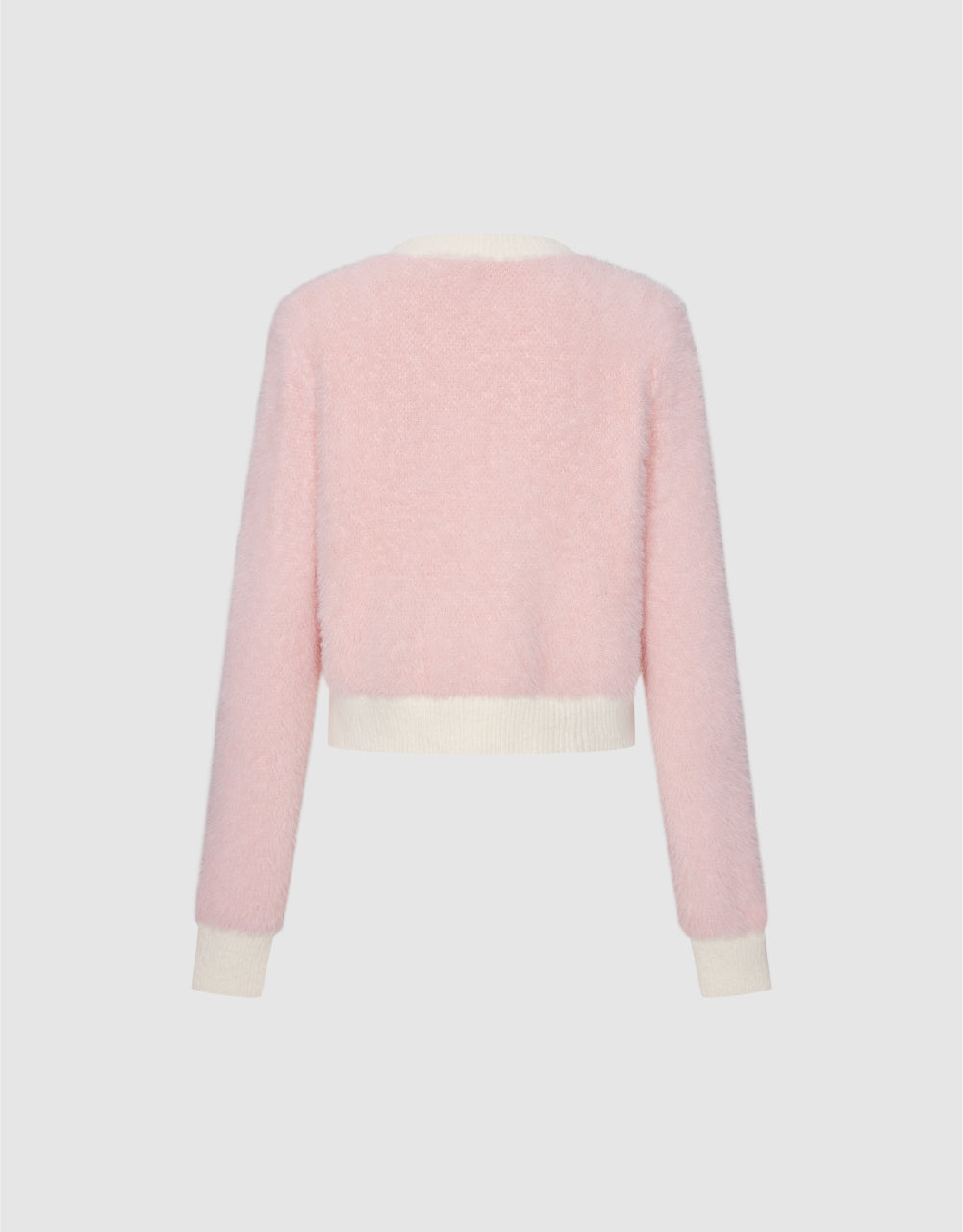 Furry Crew Neck Knitted Cardigan