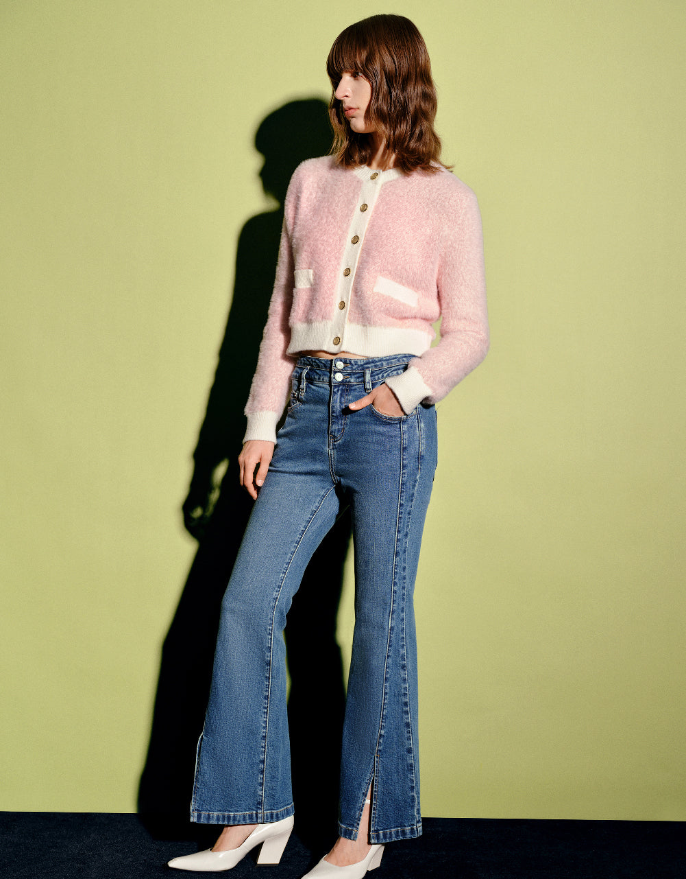Furry Crew Neck Knitted Cardigan