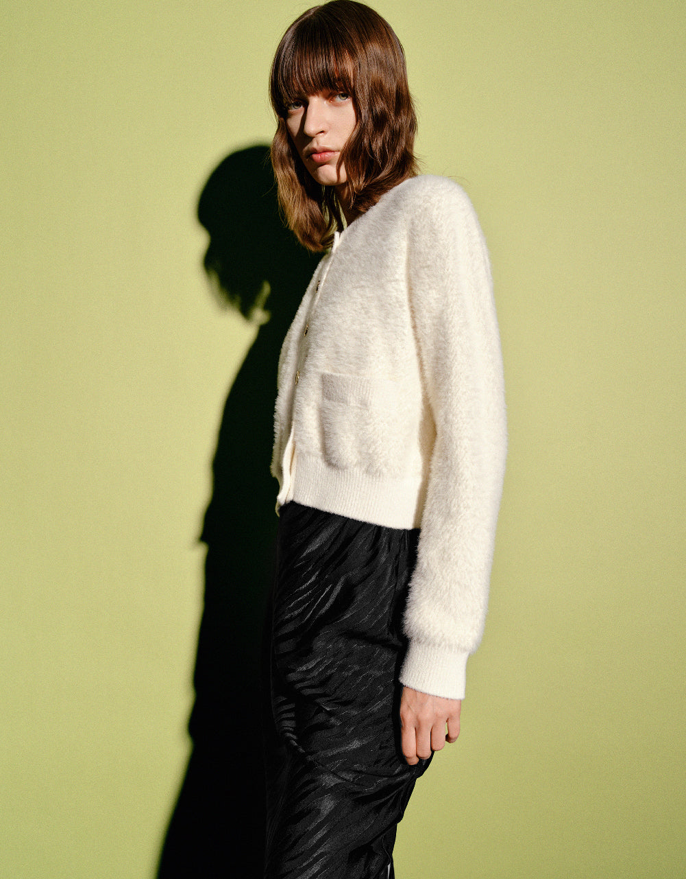 Furry Crew Neck Knitted Cardigan