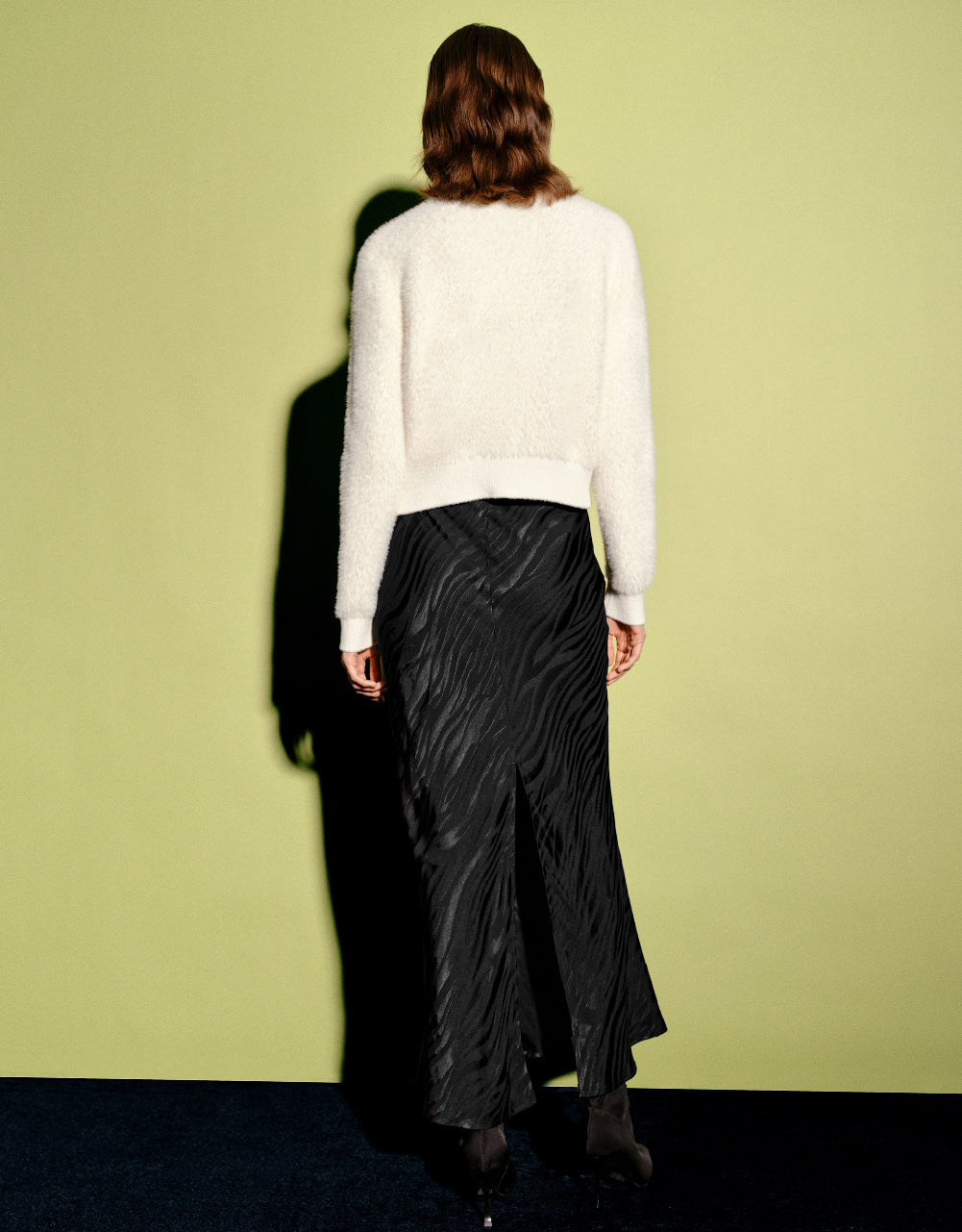 Furry Crew Neck Knitted Cardigan