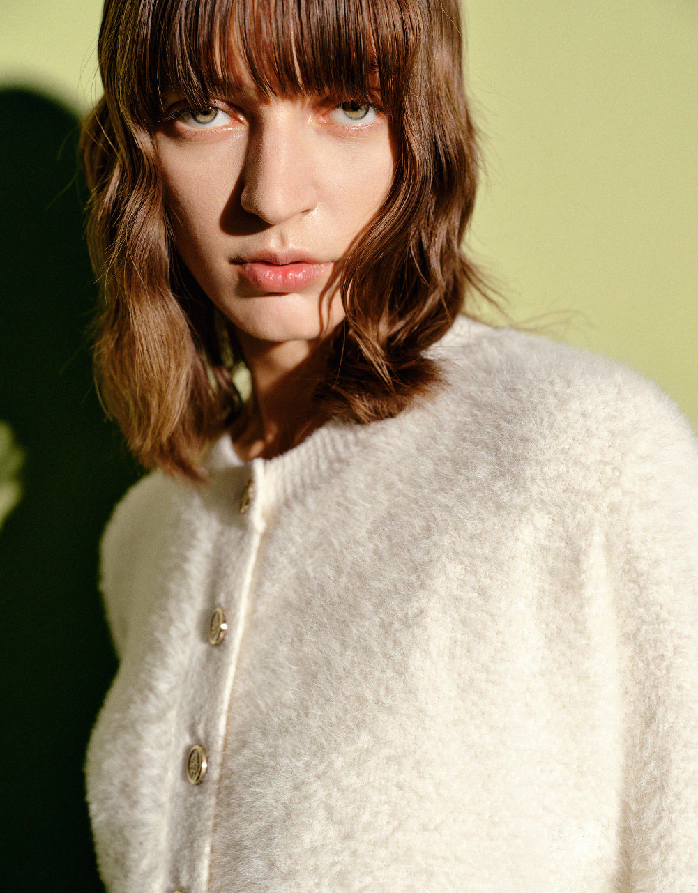 Furry Crew Neck Knitted Cardigan
