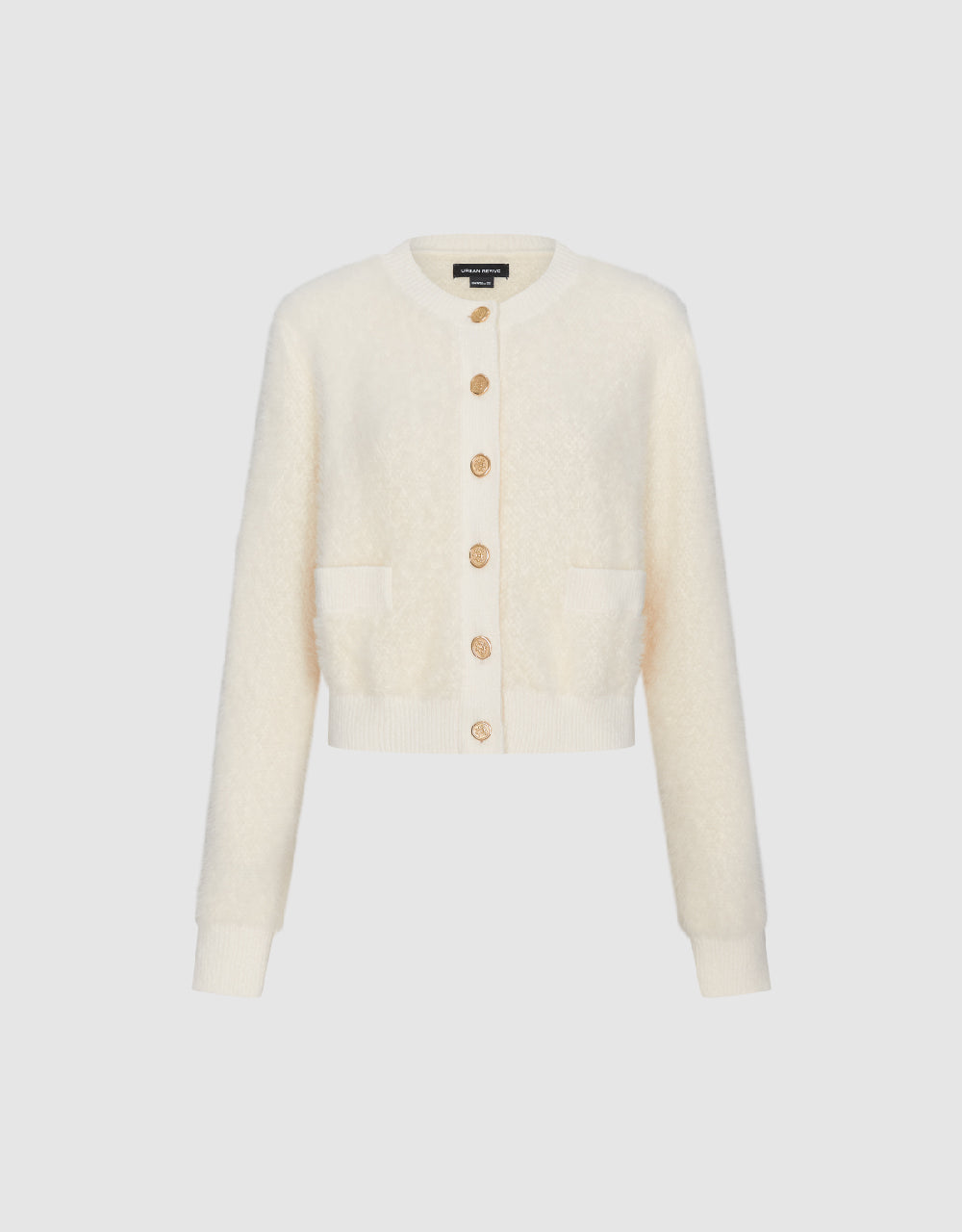 Furry Crew Neck Knitted Cardigan