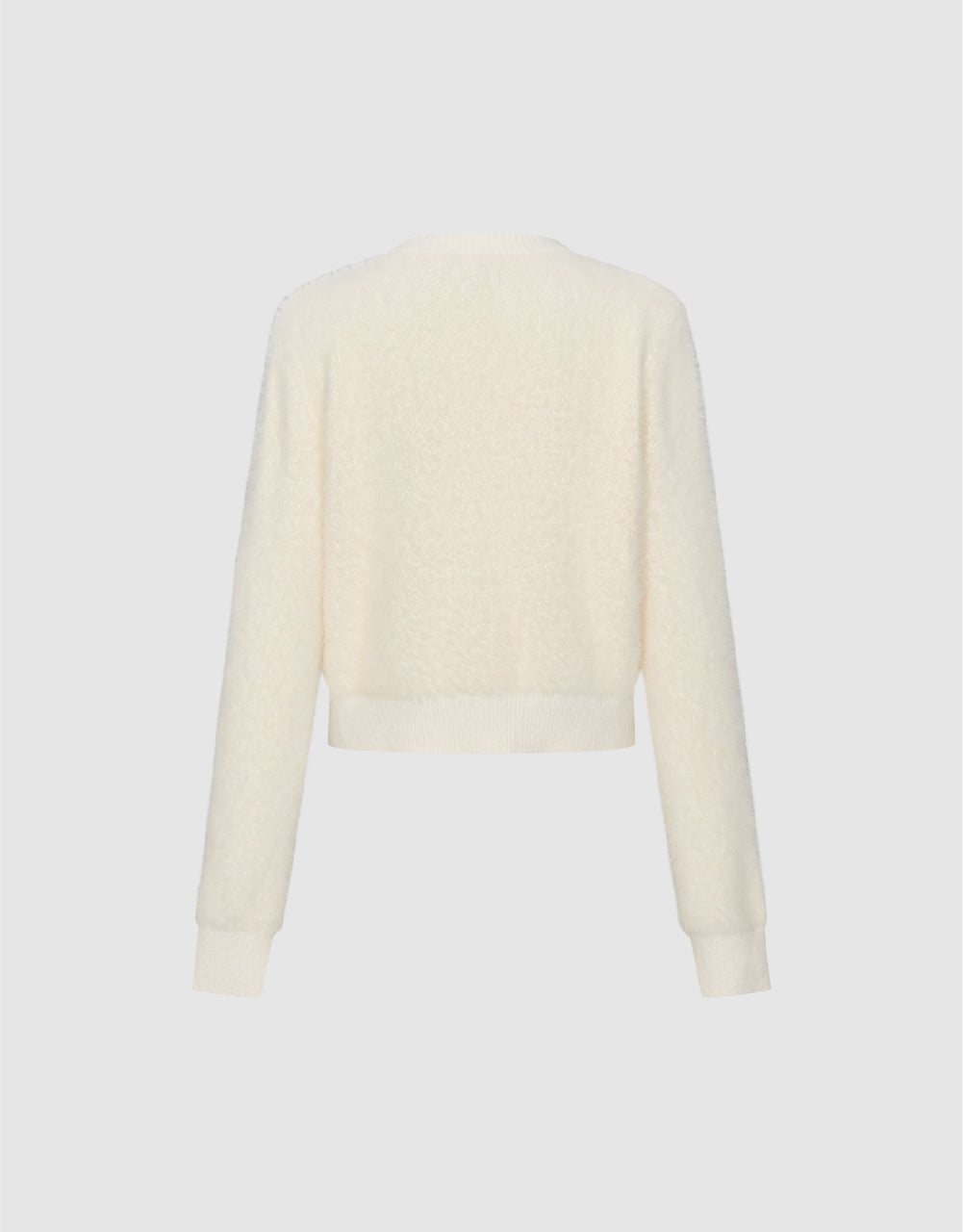 Furry Crew Neck Knitted Cardigan