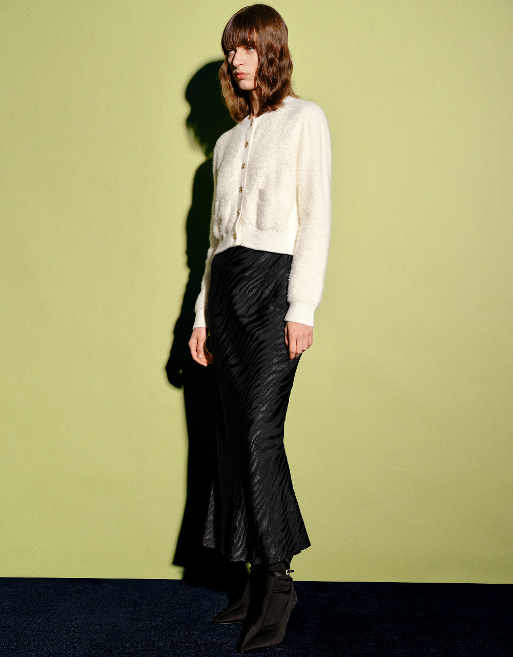 Furry Crew Neck Knitted Cardigan