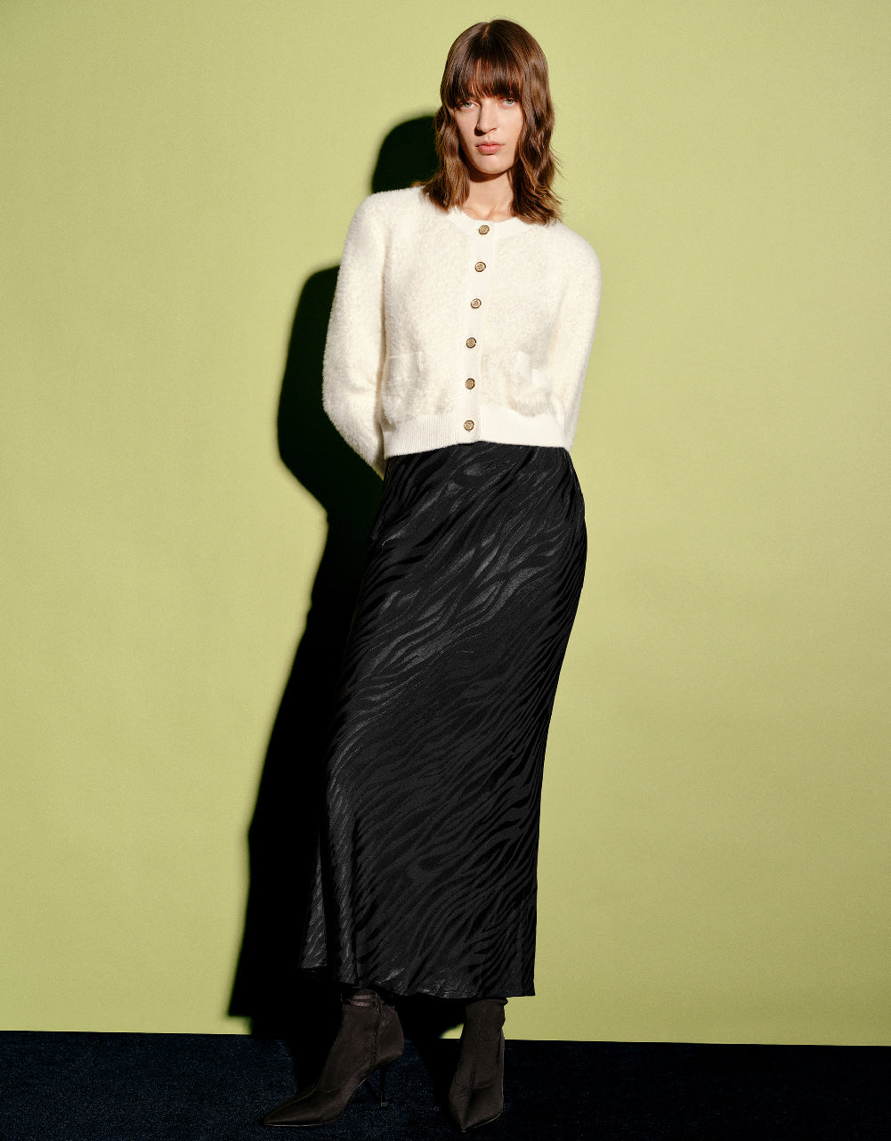 Furry Crew Neck Knitted Cardigan