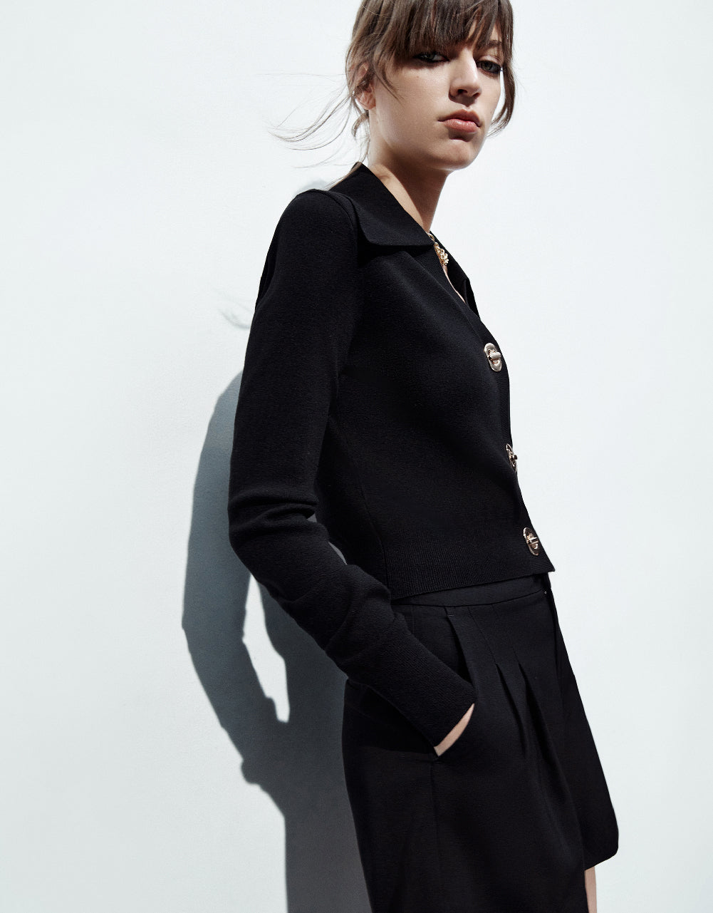 Square Button V-Neck Knitted Cardigan