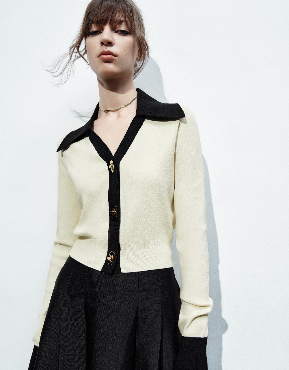 Square Button V-Neck Knitted Cardigan