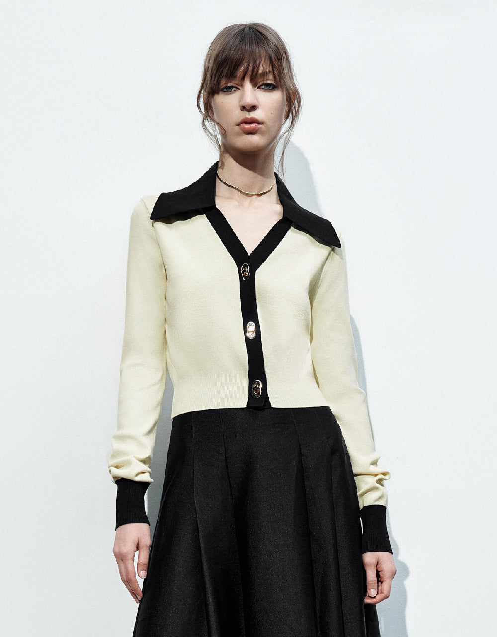 Square Button V-Neck Knitted Cardigan