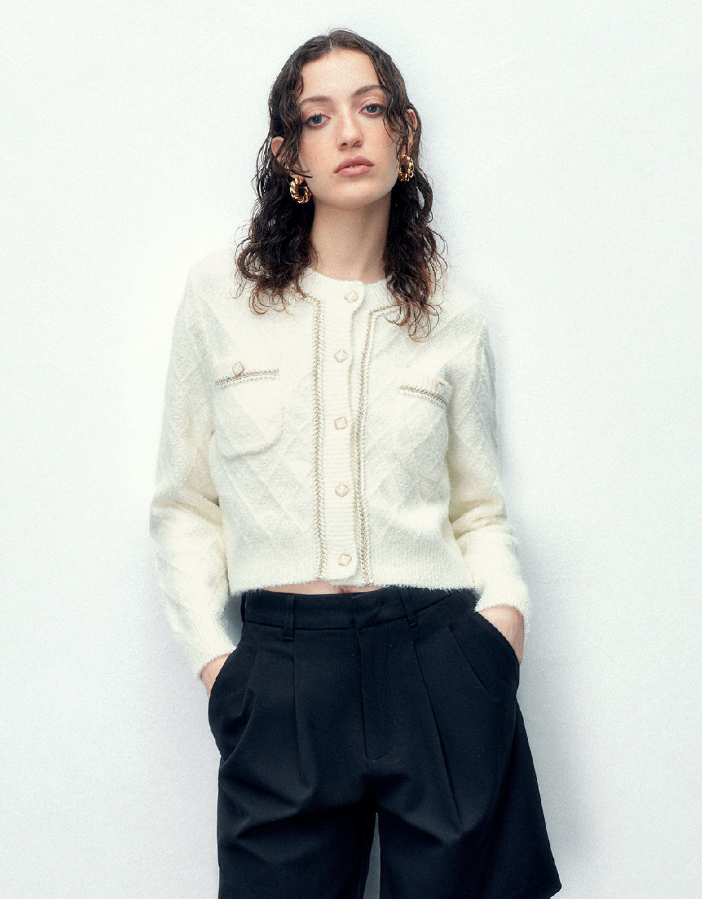 Crew Neck Knitted Cardigan