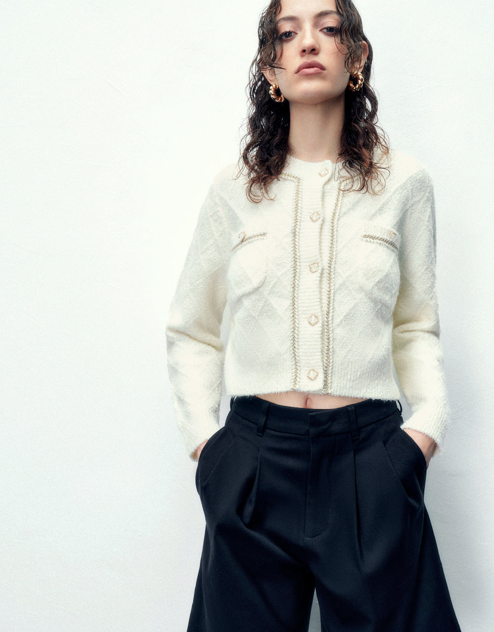 Crew Neck Knitted Cardigan