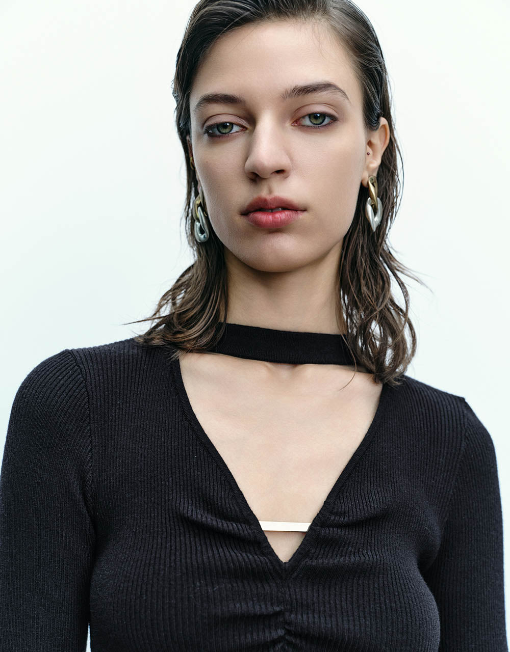 Cut-Out Skinny Knitted T-Shirt