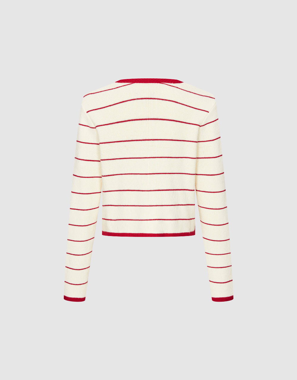 Striped Crew Neck Knitted Cardigan With Fake Pockets