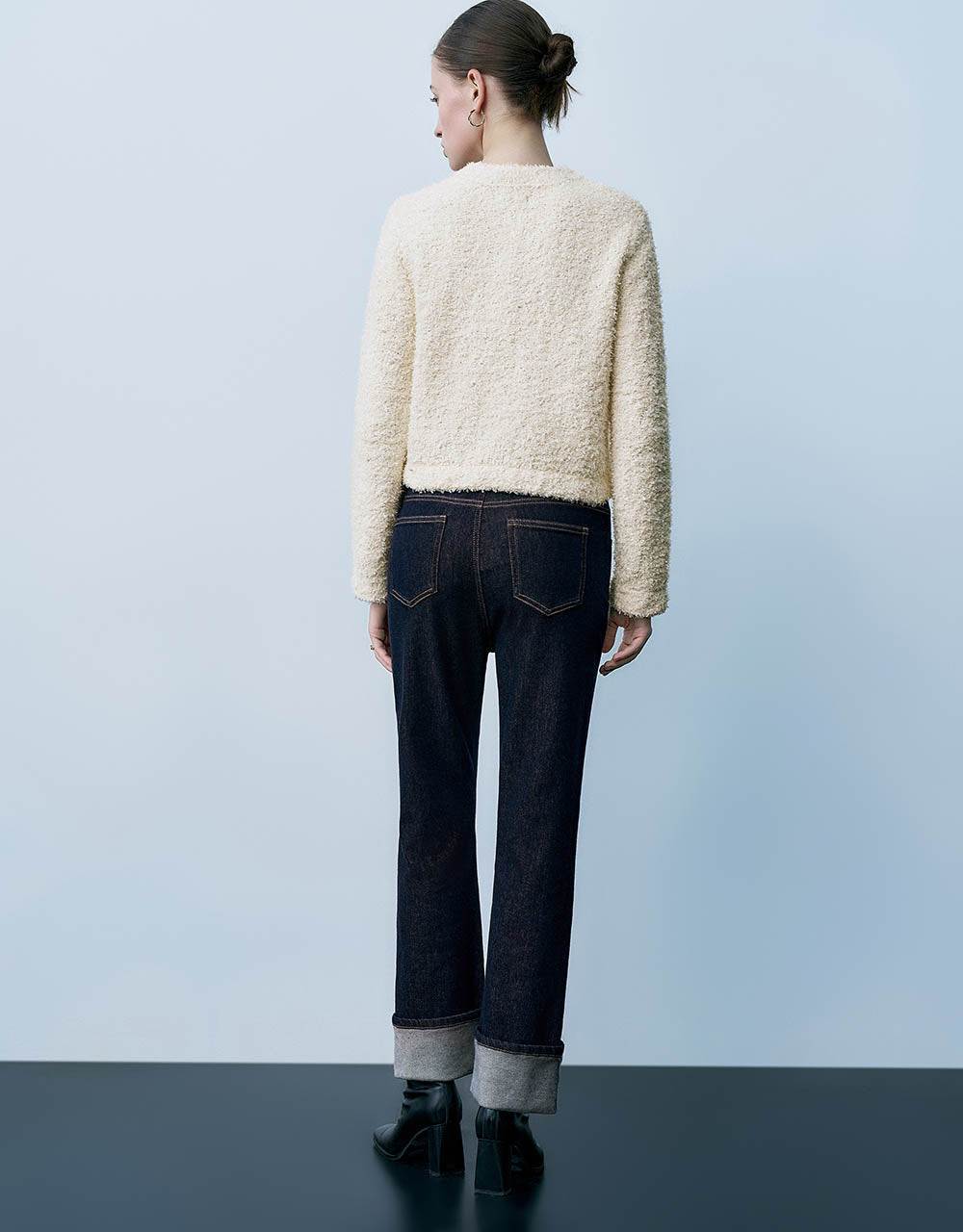 Tweed Crew Neck Knitted Cardigan