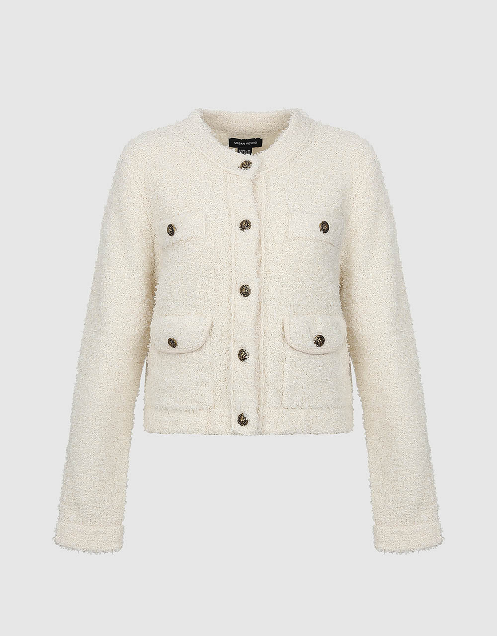Tweed Crew Neck Knitted Cardigan