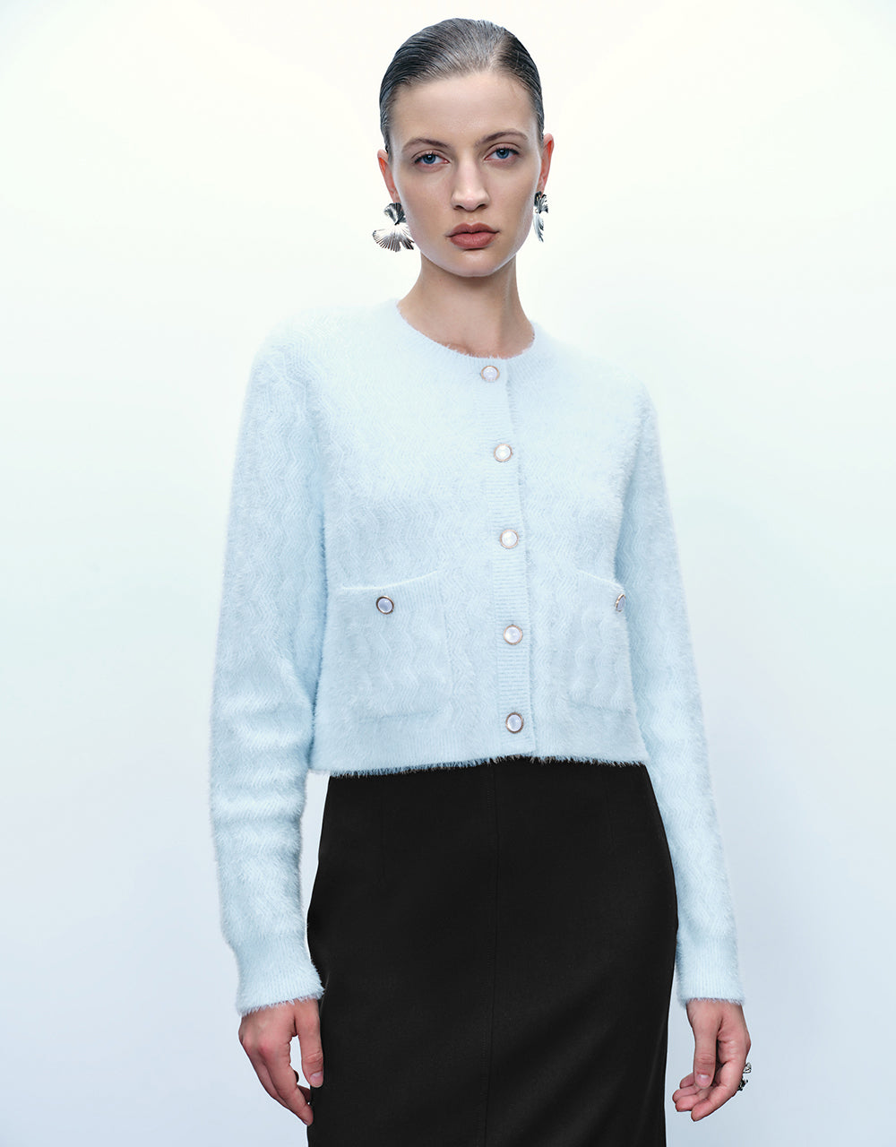 Button Up Crew Neck Knitted Cardigan