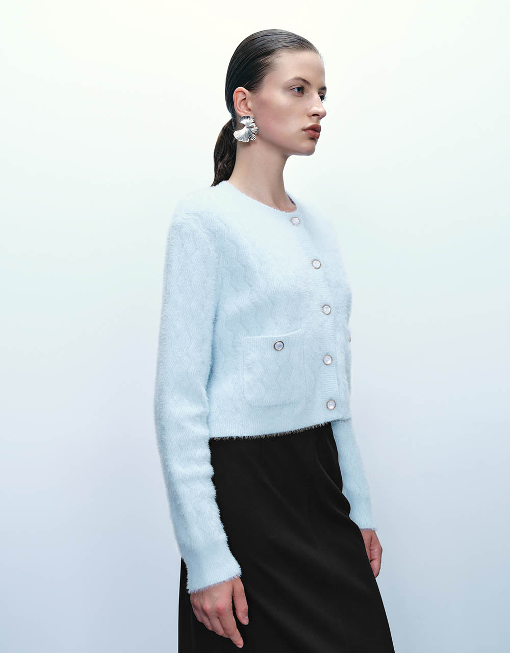 Button Up Crew Neck Knitted Cardigan