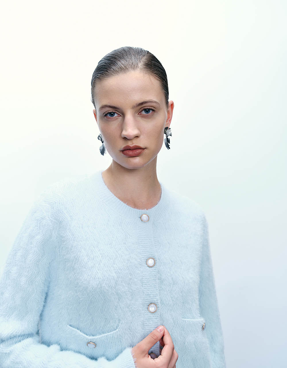 Button Up Crew Neck Knitted Cardigan