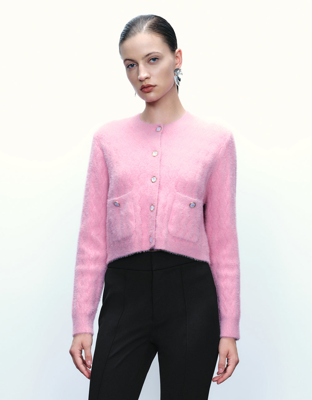 Button Up Crew Neck Knitted Cardigan