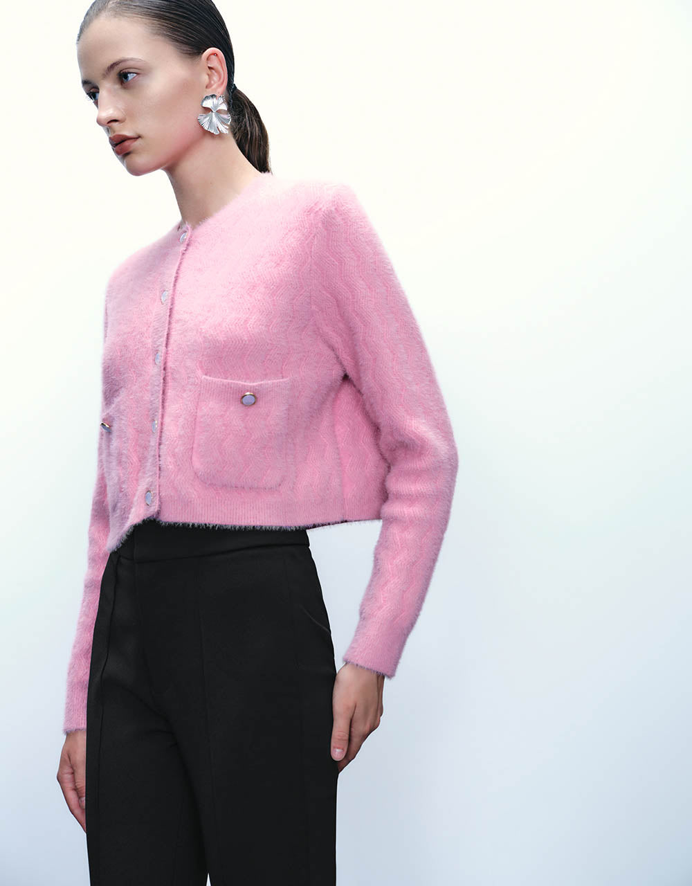 Button Up Crew Neck Knitted Cardigan