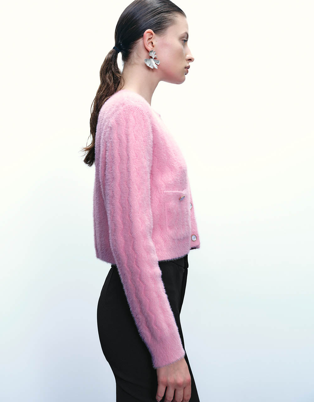 Button Up Crew Neck Knitted Cardigan