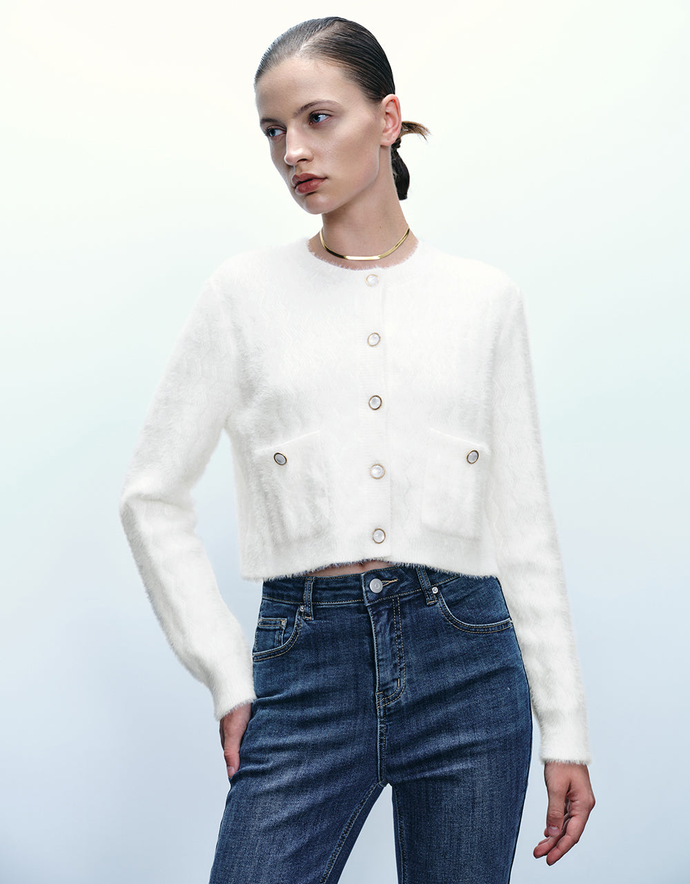 Button Up Crew Neck Knitted Cardigan